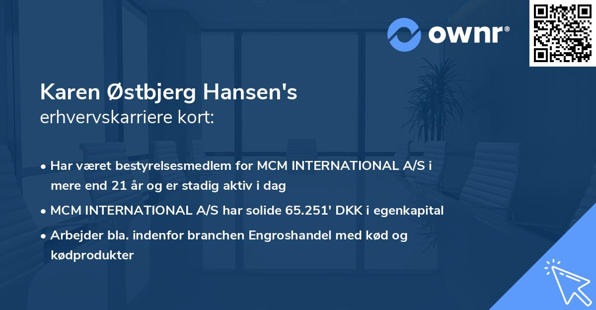 Karen Østbjerg Hansen's erhvervskarriere kort