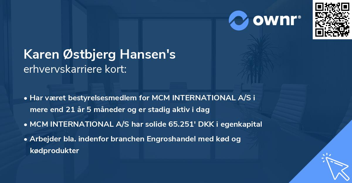 Karen Østbjerg Hansen's erhvervskarriere kort