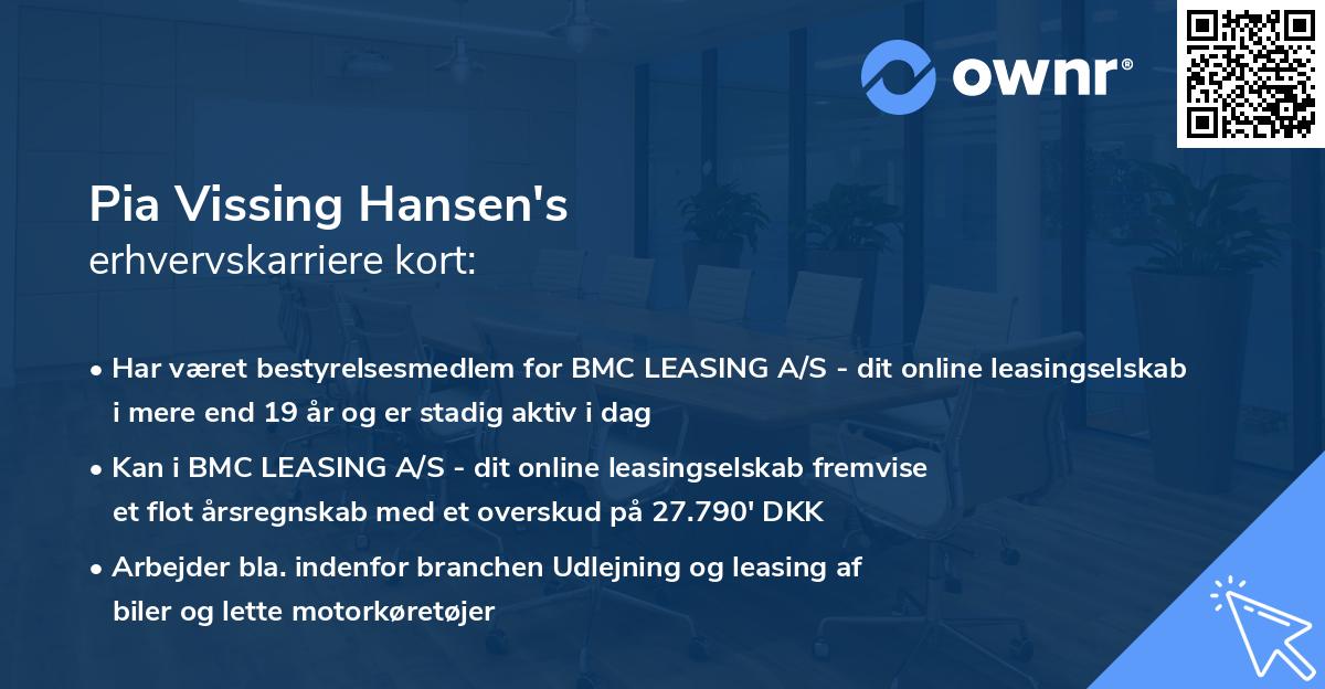 Pia Vissing Hansen's erhvervskarriere kort