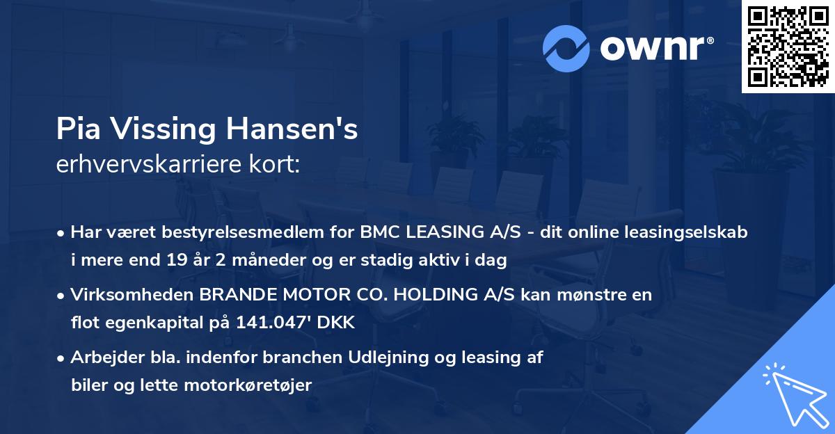 Pia Vissing Hansen's erhvervskarriere kort