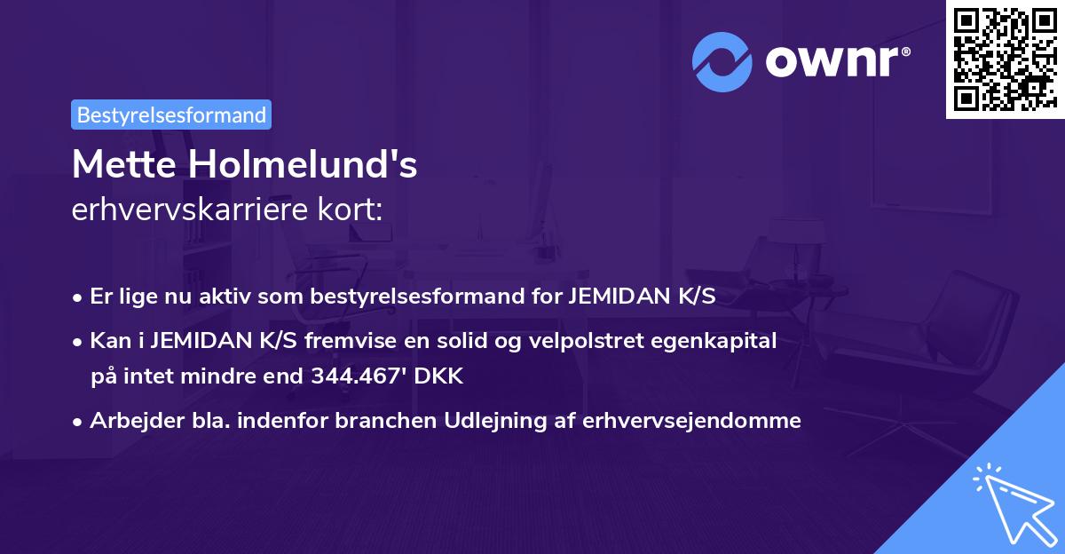 Mette Holmelund's erhvervskarriere kort