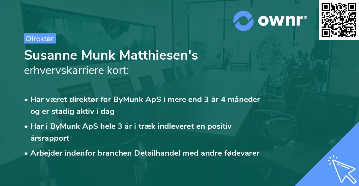Susanne Munk Matthiesen's erhvervskarriere kort