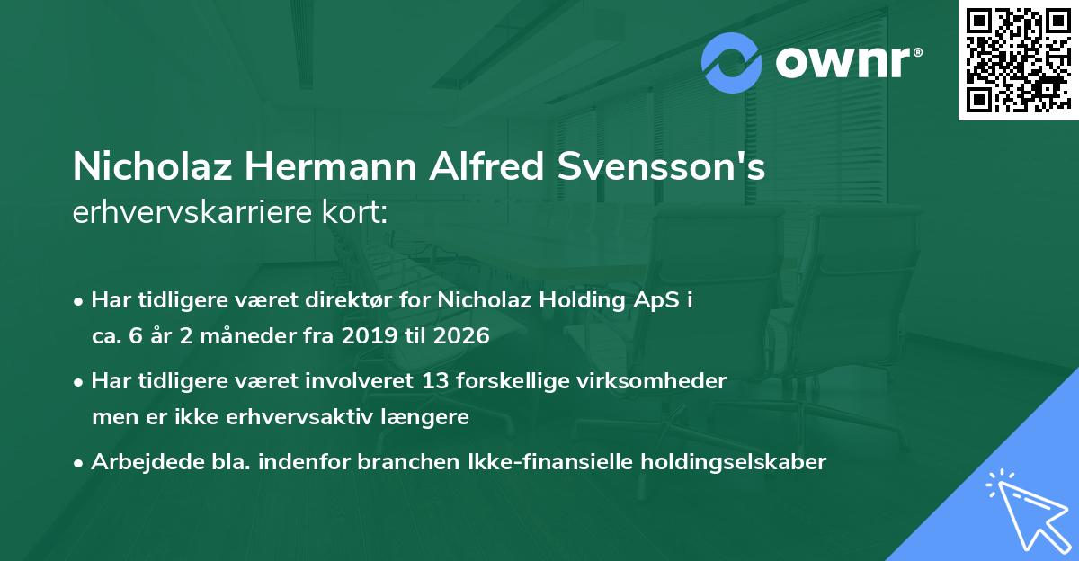 Nicholaz Hermann Alfred Svensson's erhvervskarriere kort