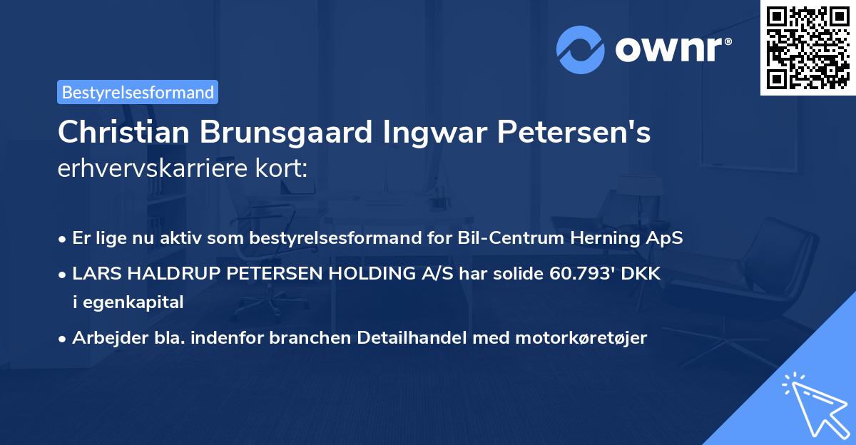 Christian Brunsgaard Ingwar Petersen's erhvervskarriere kort