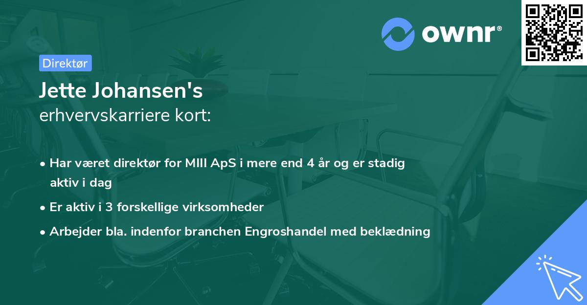 Jette Johansen's erhvervskarriere kort