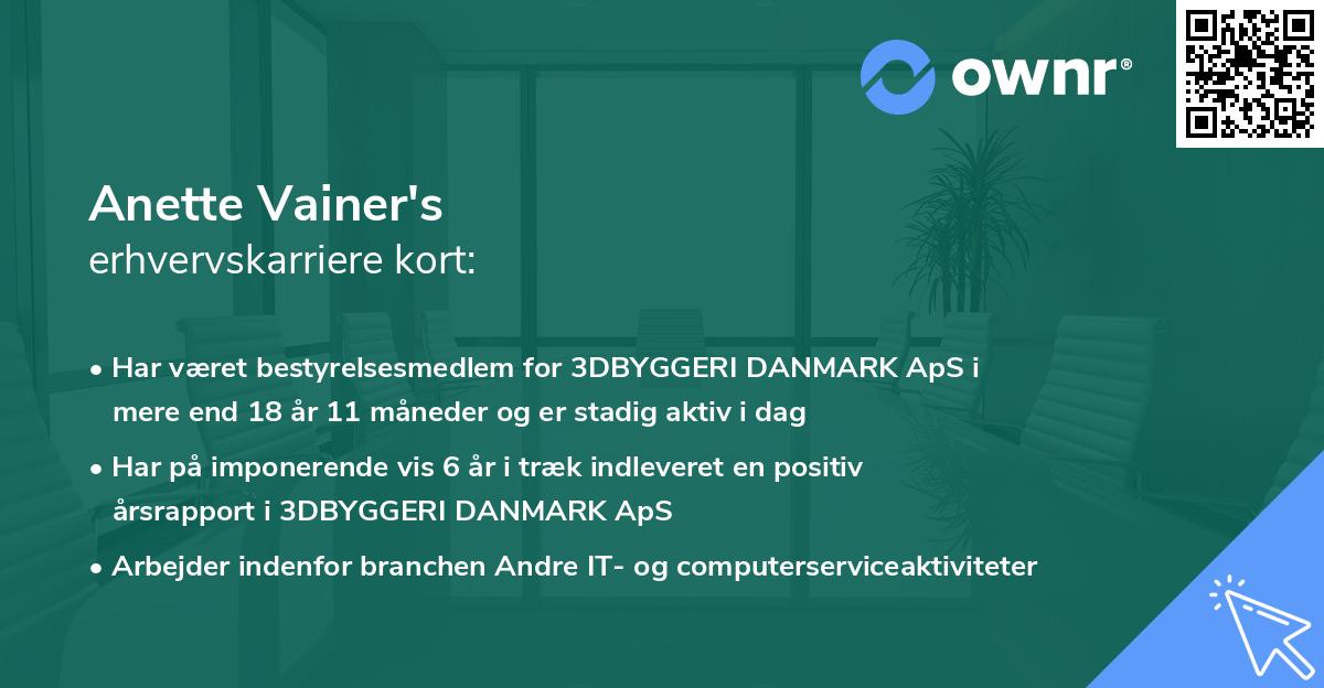 Anette Vainer's erhvervskarriere kort