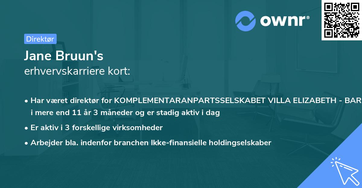 Jane Bruun's erhvervskarriere kort