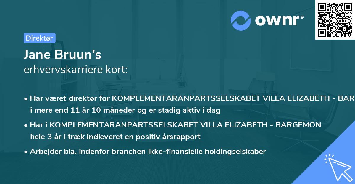Jane Bruun's erhvervskarriere kort
