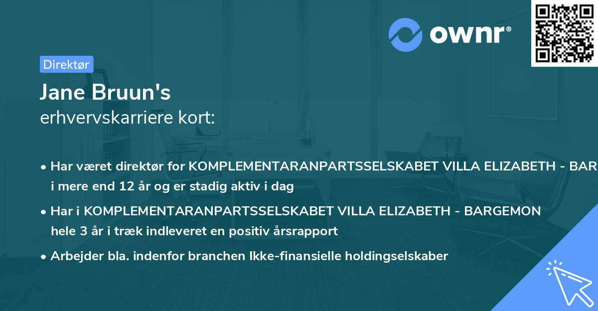 Jane Bruun's erhvervskarriere kort