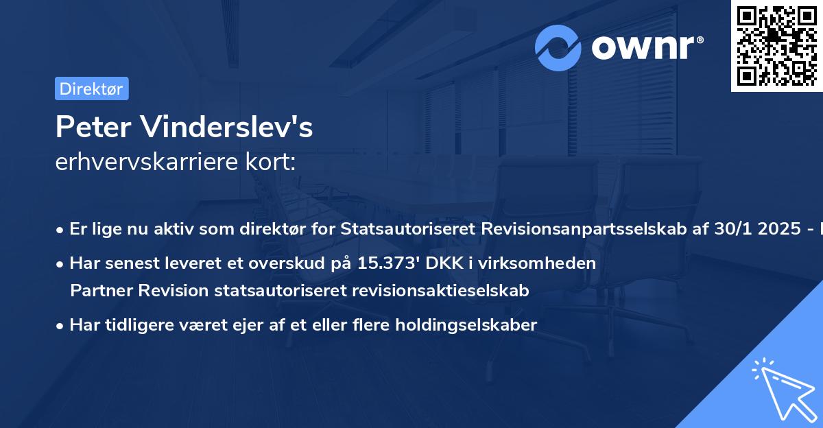 Peter Vinderslev's erhvervskarriere kort