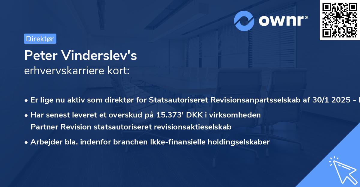 Peter Vinderslev's erhvervskarriere kort
