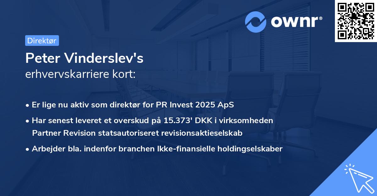Peter Vinderslev's erhvervskarriere kort