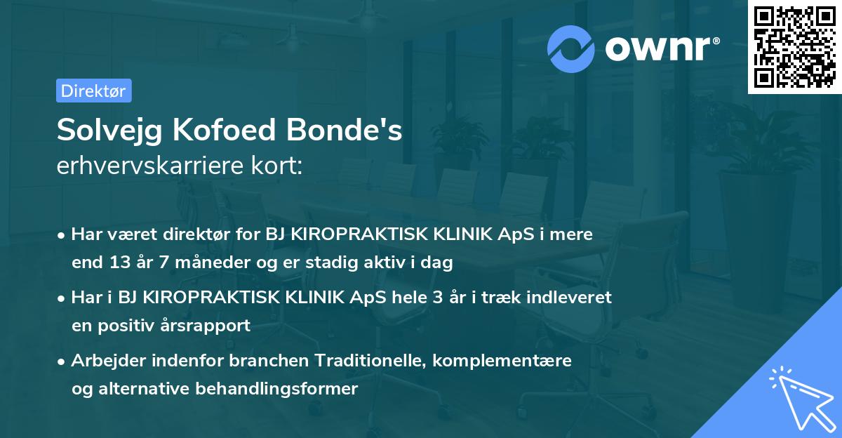 Solvejg Kofoed Bonde's erhvervskarriere kort
