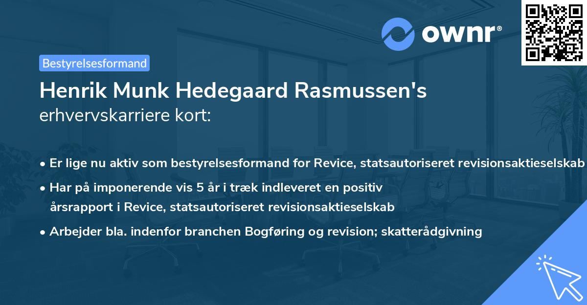 Henrik Munk Hedegaard Rasmussen's erhvervskarriere kort