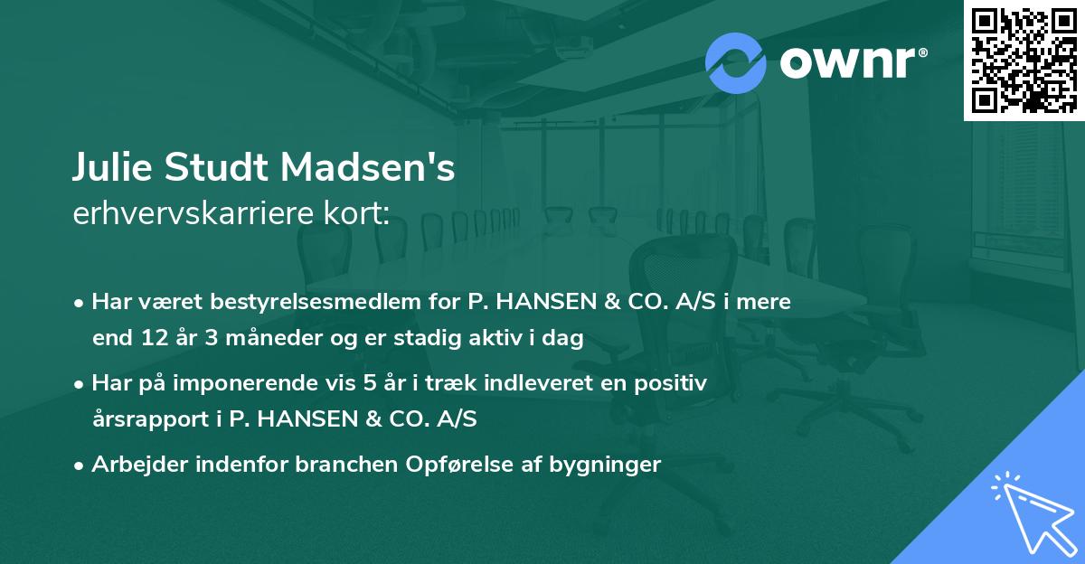 Julie Studt Madsen's erhvervskarriere kort