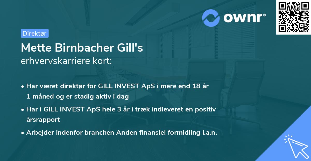 Mette Birnbacher Gill's erhvervskarriere kort