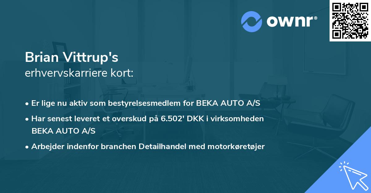 Brian Vittrup's erhvervskarriere kort