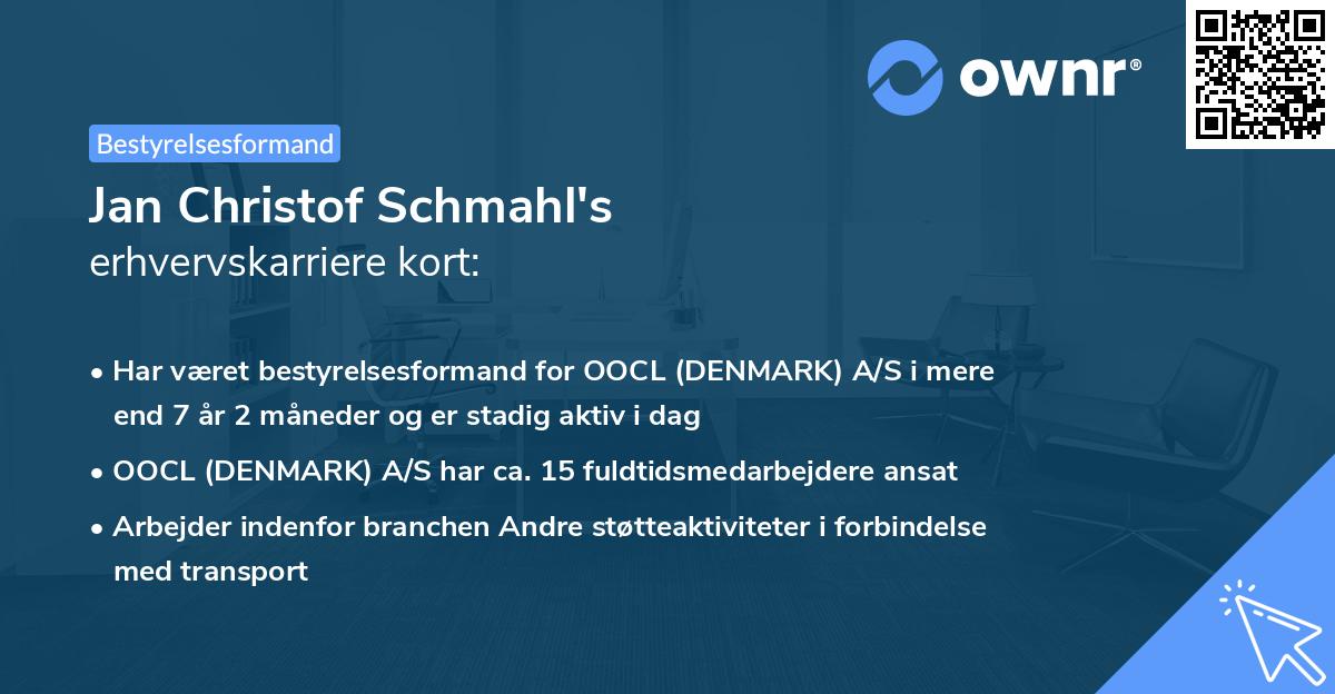 Jan Christof Schmahl's erhvervskarriere kort