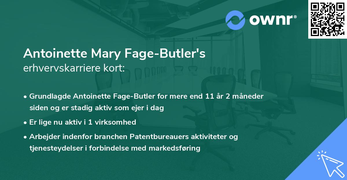 Antoinette Mary Fage-Butler's erhvervskarriere kort