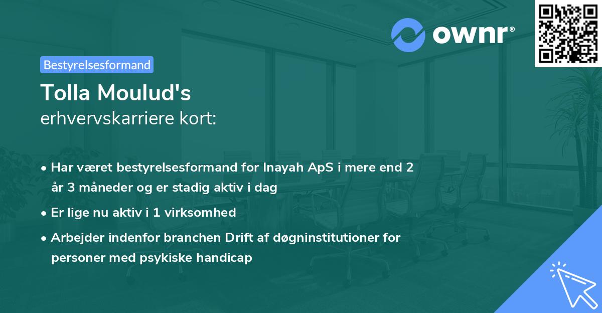 Tolla Moulud's erhvervskarriere kort