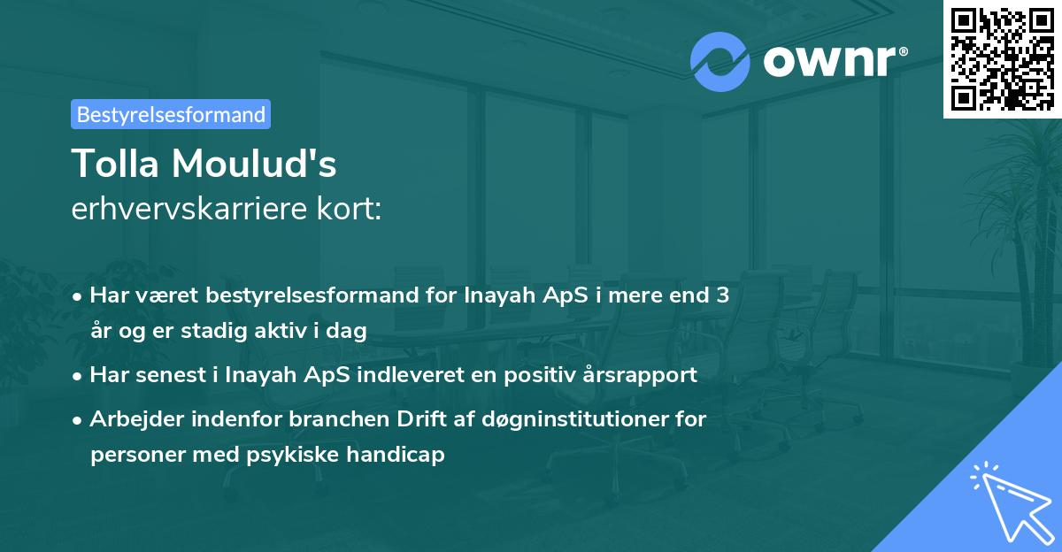 Tolla Moulud's erhvervskarriere kort