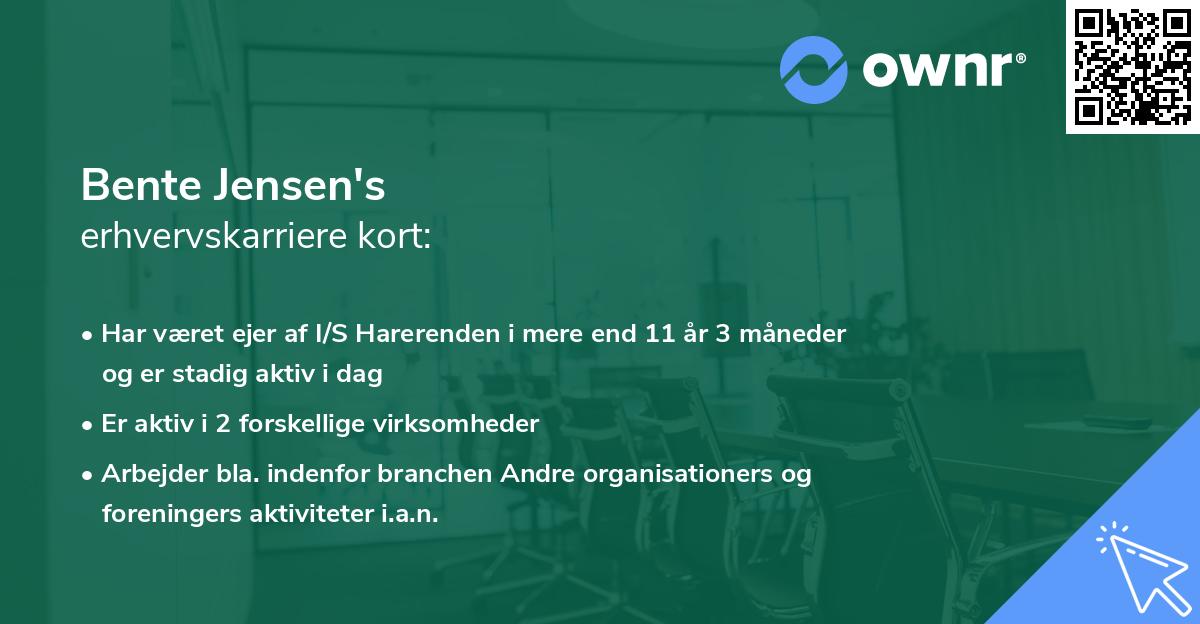 Bente Jensen's erhvervskarriere kort