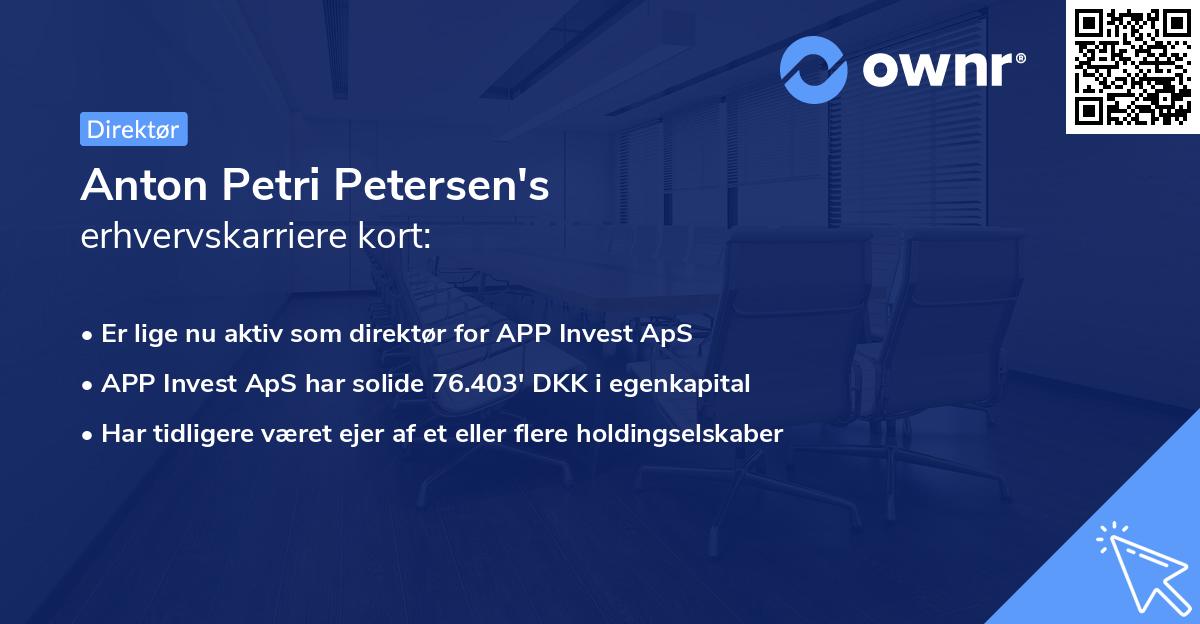 Anton Petri Petersen's erhvervskarriere kort