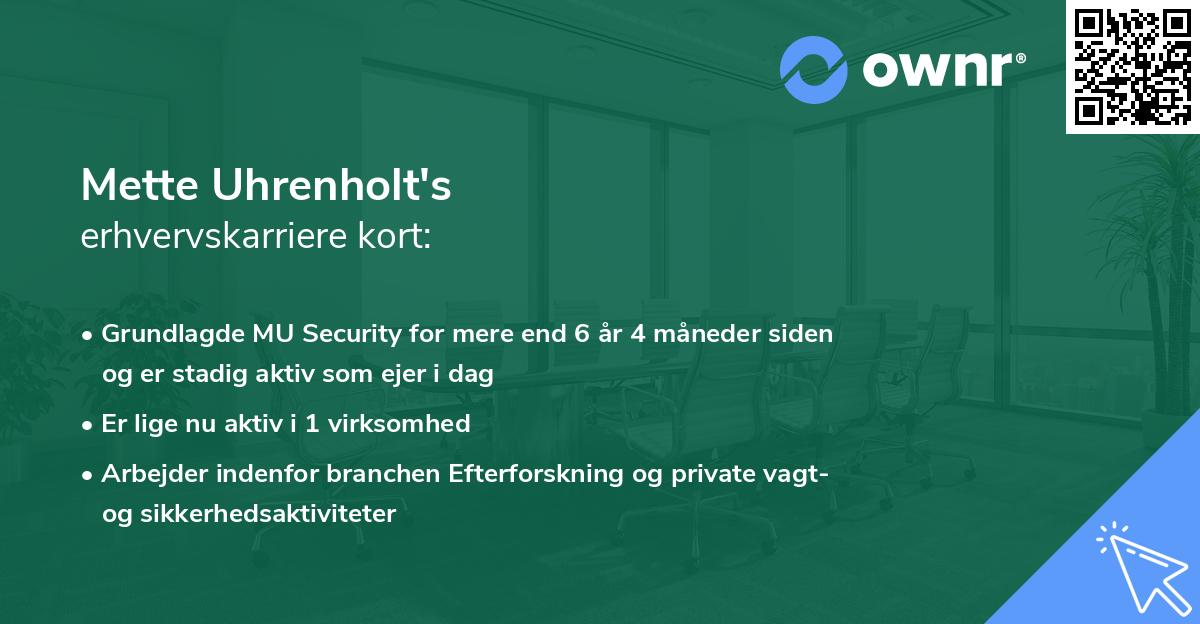 Mette Uhrenholt's erhvervskarriere kort