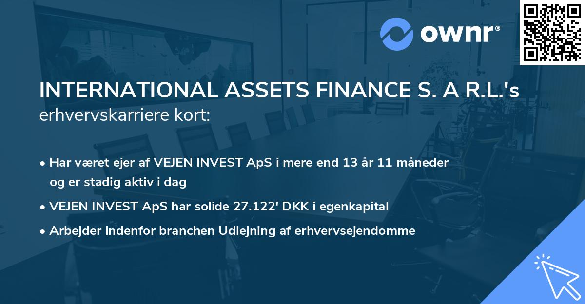 INTERNATIONAL ASSETS FINANCE S. A R.L.'s erhvervskarriere kort