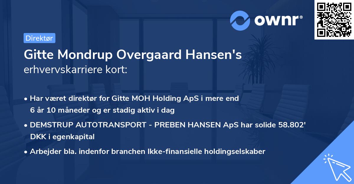 Gitte Mondrup Overgaard Hansen's erhvervskarriere kort