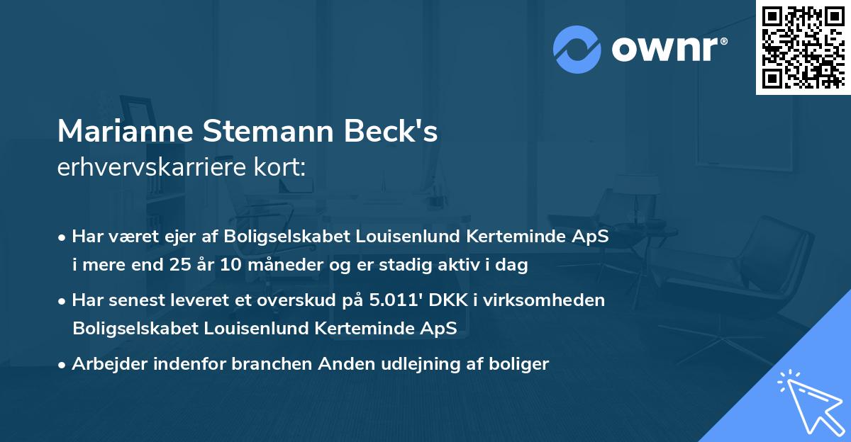 Marianne Stemann Beck's erhvervskarriere kort