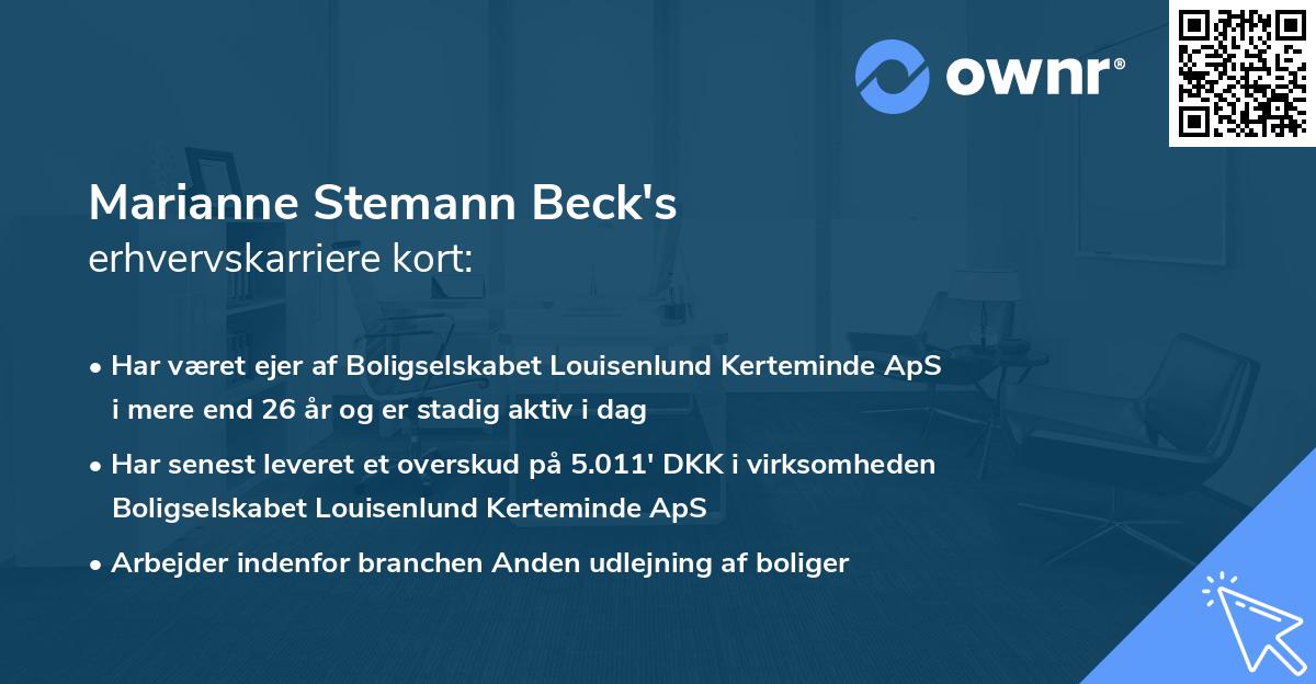 Marianne Stemann Beck's erhvervskarriere kort