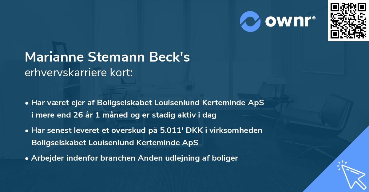 Marianne Stemann Beck's erhvervskarriere kort
