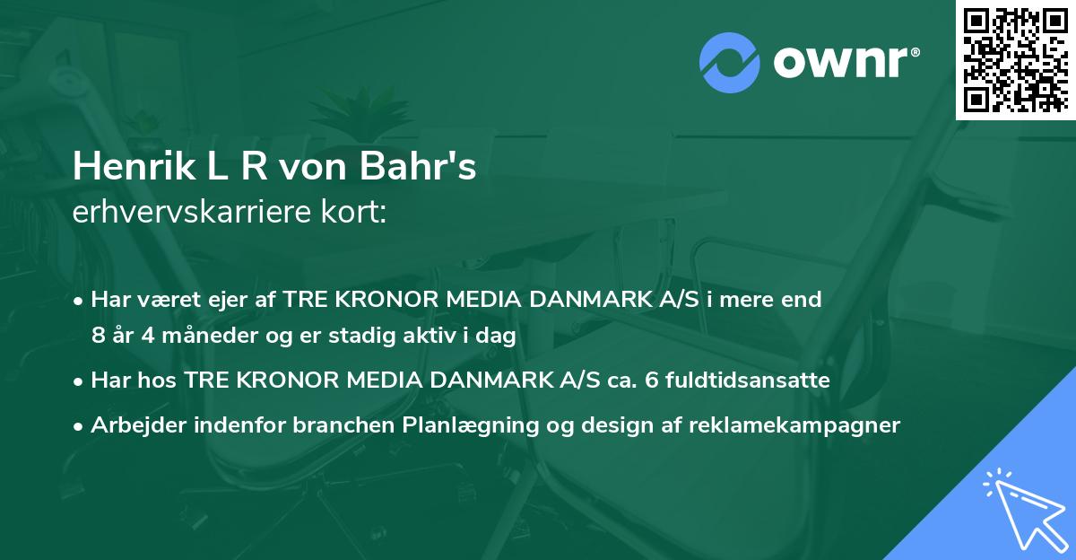 Henrik L R von Bahr's erhvervskarriere kort
