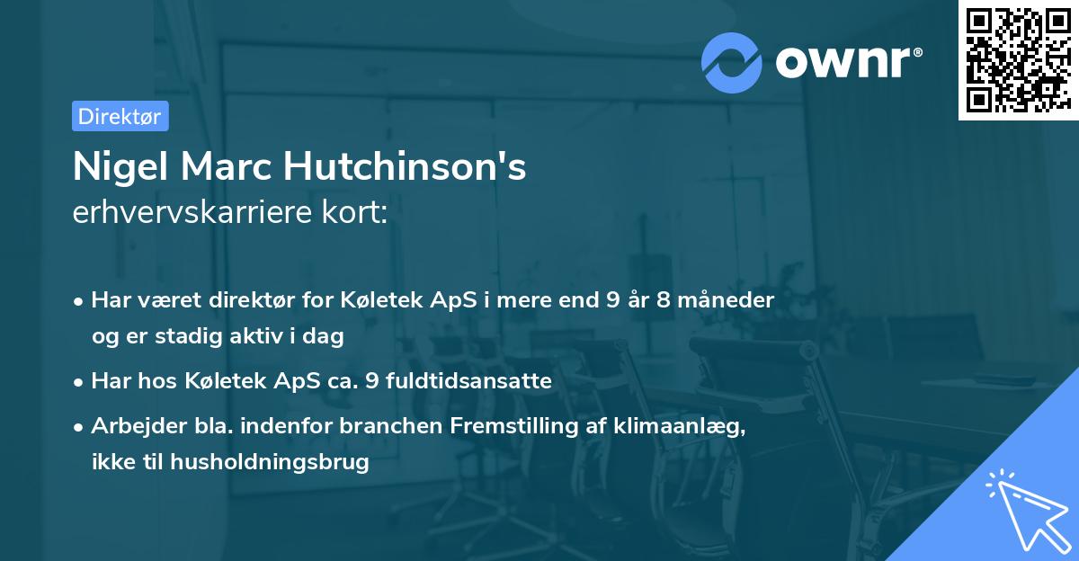 Nigel Marc Hutchinson's erhvervskarriere kort