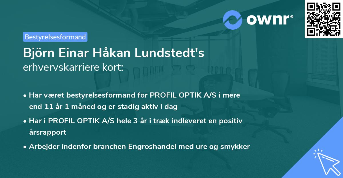 Björn Einar Håkan Lundstedt's erhvervskarriere kort
