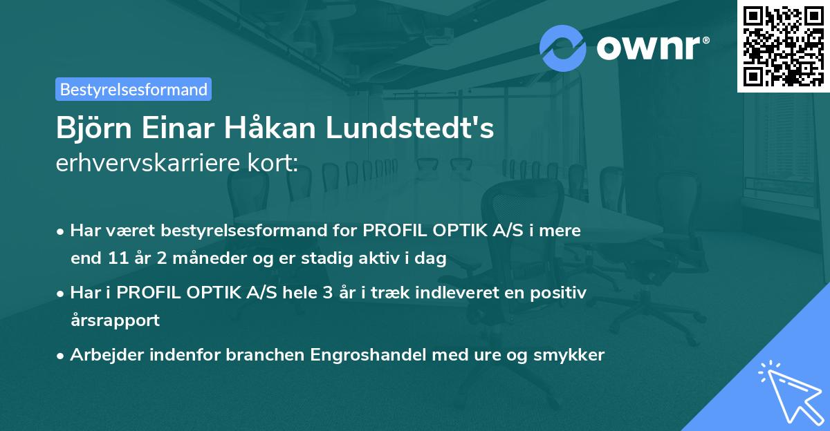 Björn Einar Håkan Lundstedt's erhvervskarriere kort