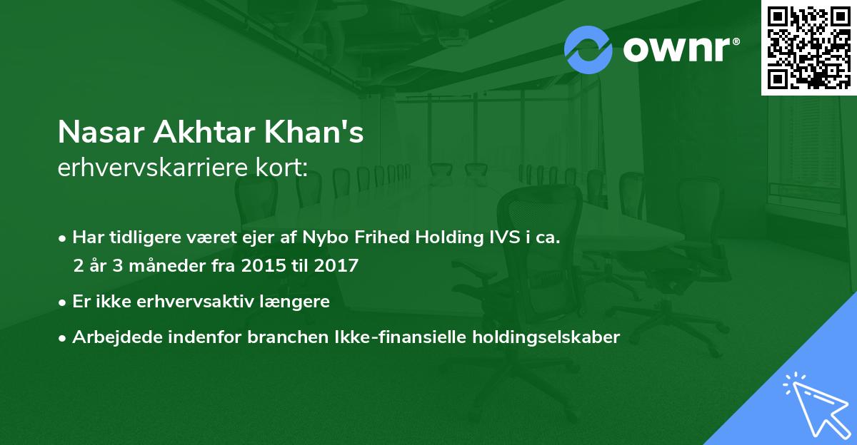 Nasar Akhtar Khan's erhvervskarriere kort