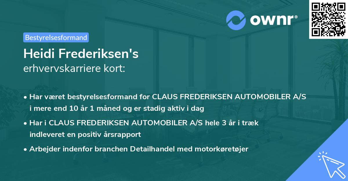 Heidi Frederiksen's erhvervskarriere kort
