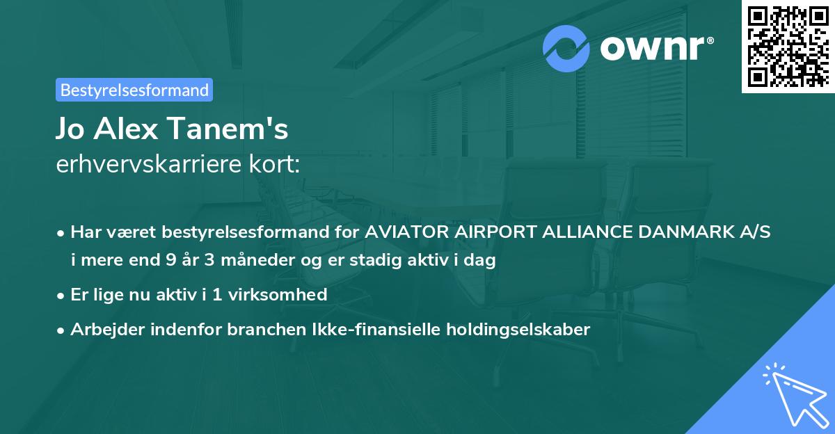 Jo Alex Tanem's erhvervskarriere kort