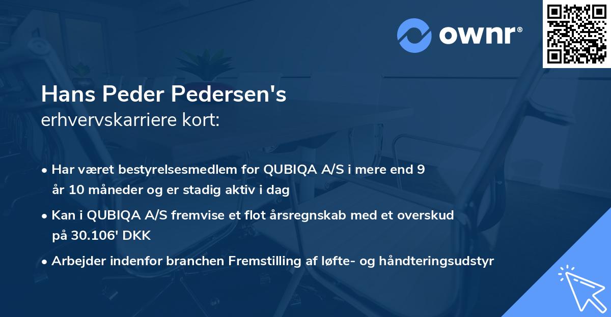 Hans Peder Pedersen's erhvervskarriere kort