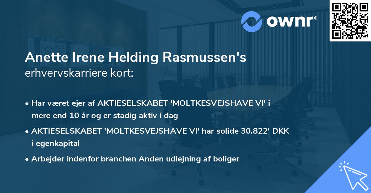 Anette Irene Helding Rasmussen's erhvervskarriere kort