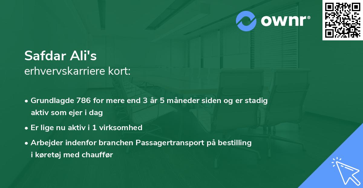 Safdar Ali's erhvervskarriere kort