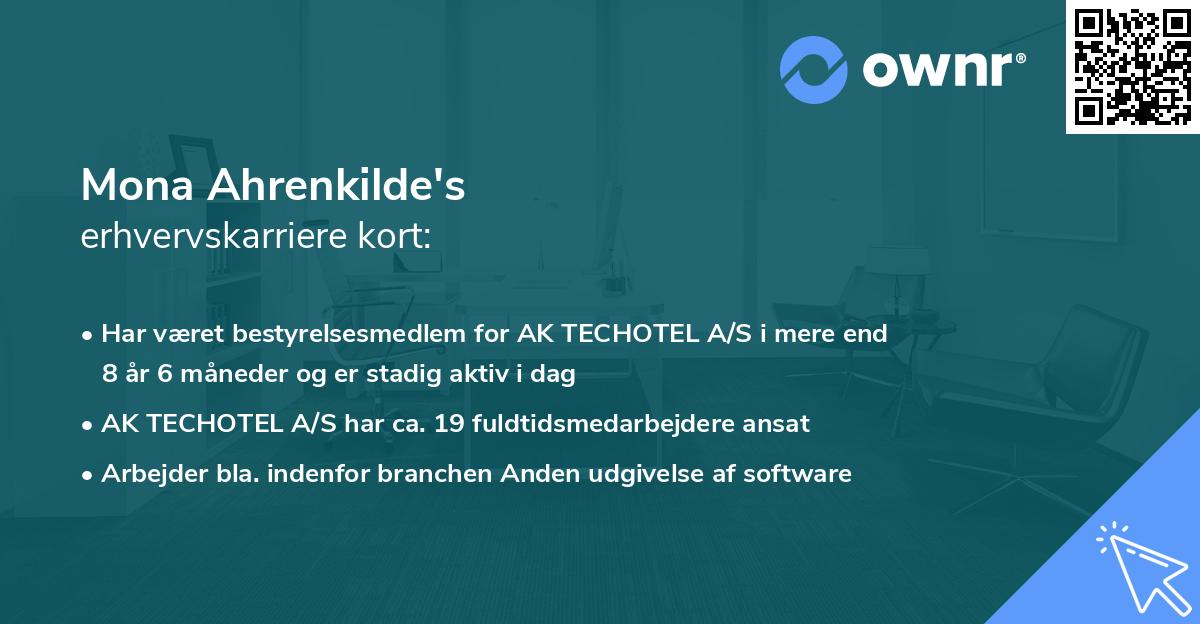 Mona Ahrenkilde's erhvervskarriere kort