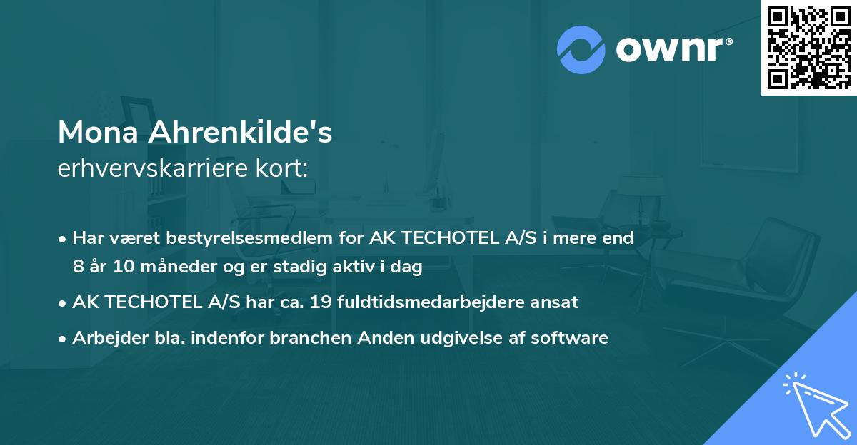 Mona Ahrenkilde's erhvervskarriere kort