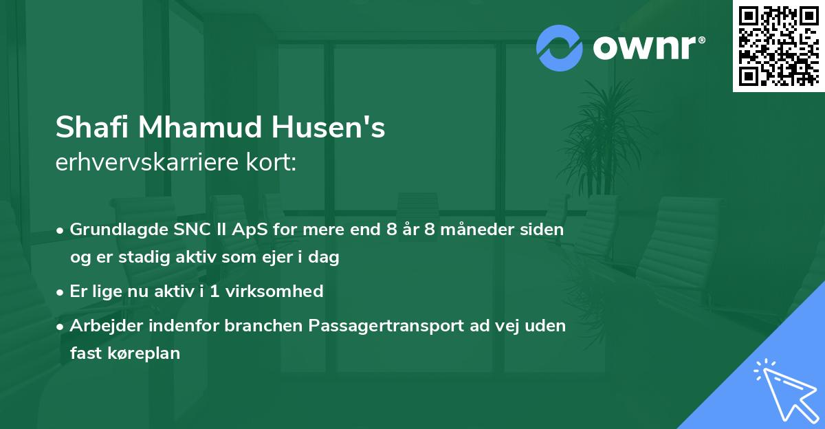 Shafi Mhamud Husen's erhvervskarriere kort