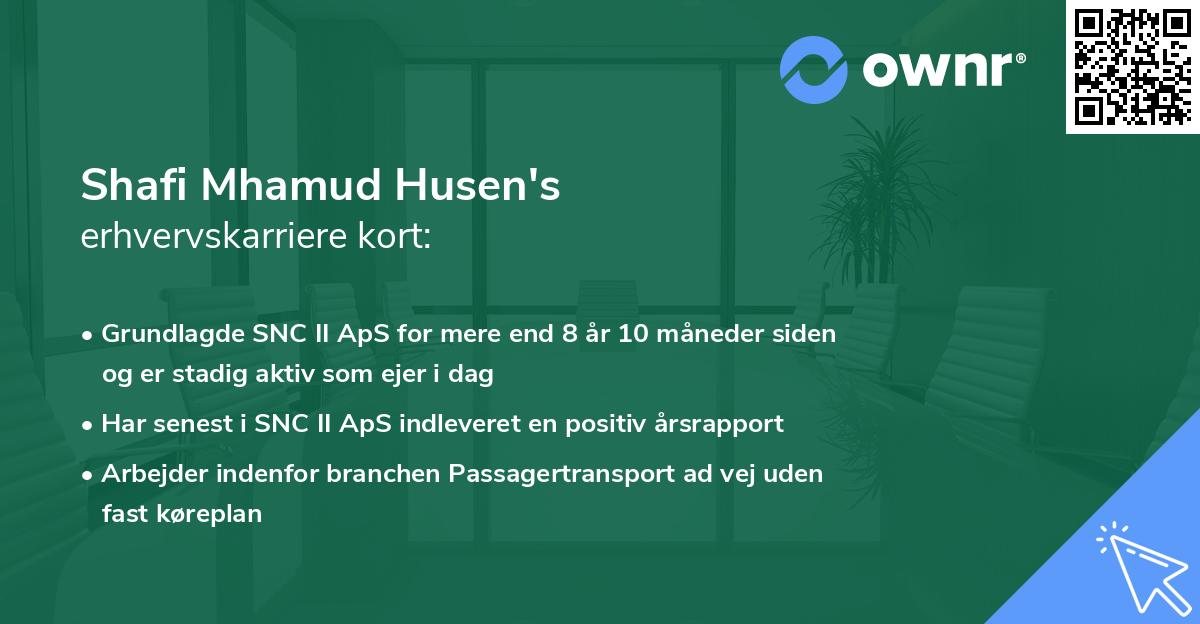 Shafi Mhamud Husen's erhvervskarriere kort
