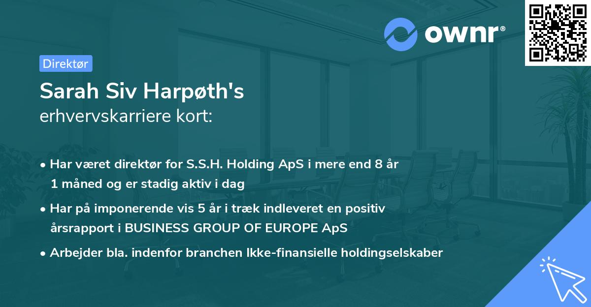 Sarah Siv Harpøth's erhvervskarriere kort