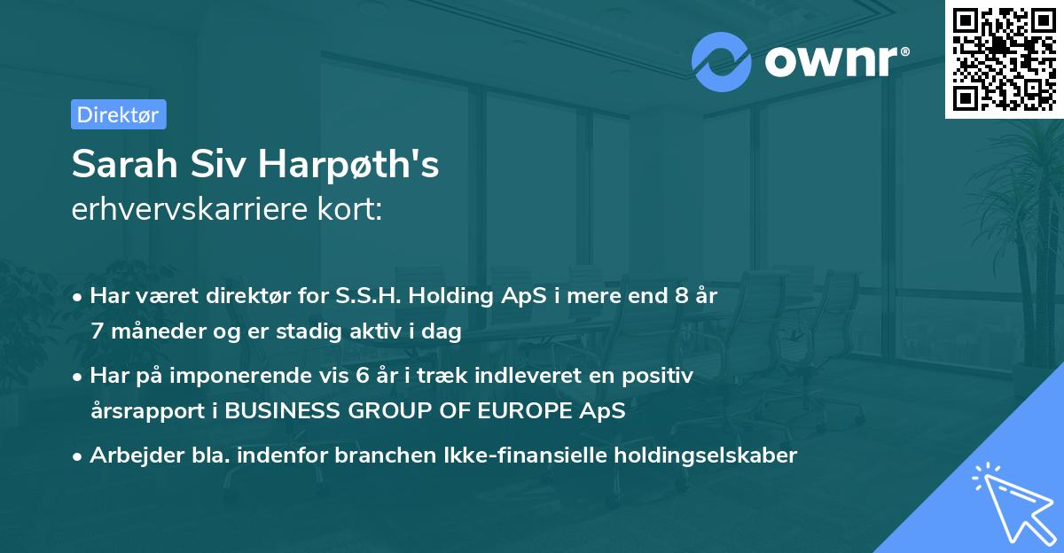 Sarah Siv Harpøth's erhvervskarriere kort