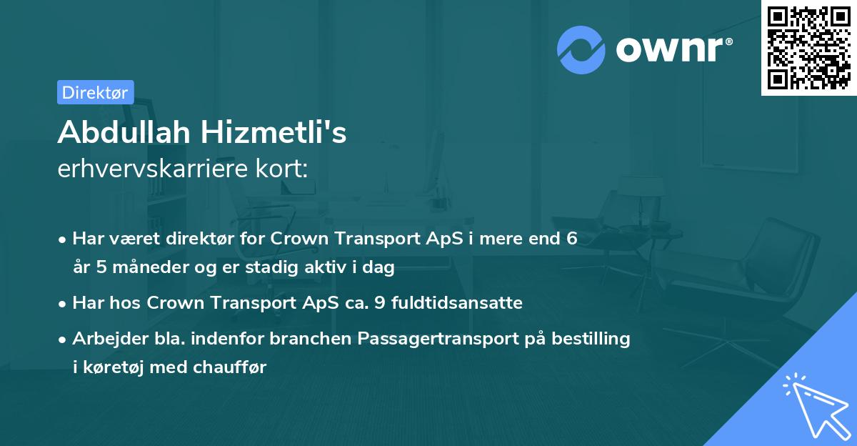 Abdullah Hizmetli's erhvervskarriere kort